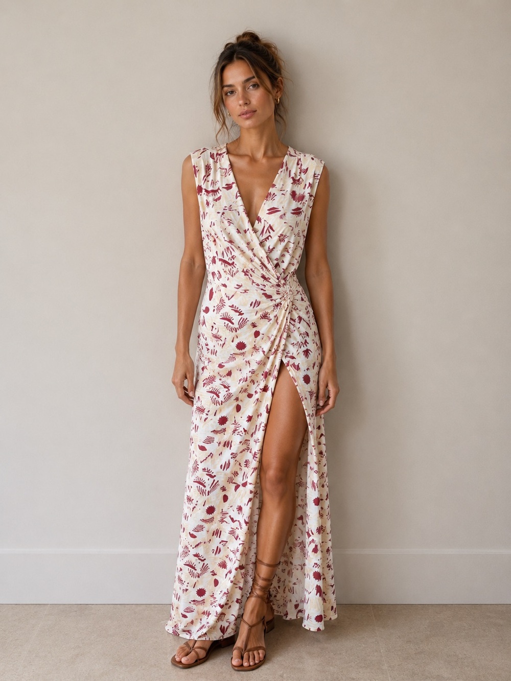 NWT Free People Daria Maxi Dress Ivory Combo Open Back High Slit Size Small